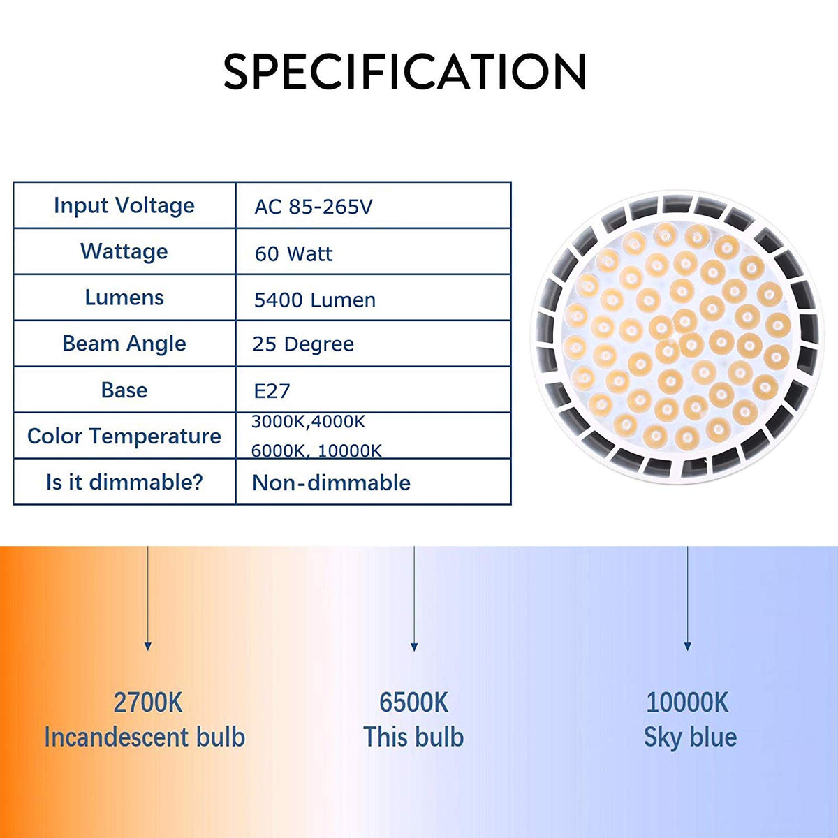 Super Bright 50W 60W PAR38 E27 LED Spotlight Bulb Lamp 48LEDs Chips Replace Halogen Lamps 85-265V Cold/Warm White