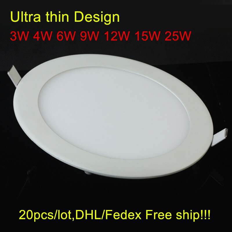 LED 20Pcs 3W 4W 6W 9W 12W 15W 25W Ultra thin LED Panel Light Recessed LED Ceiling Downlight 85-265V Warm/Cold White indoor light