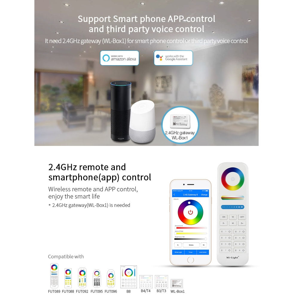 Miboxer 9W RGB+CCT LED Ceiling Spotlight Dimmable FUT062 AC110V 220V led Downlight angle Adjustable Support Smart Phone APP