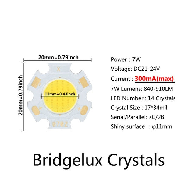 High Power 20pcs a Lot LED COB Light Bulb 20mm 3W 5W 7W 10W Use 250mA/300mA LED Source Chip Light Lamp SpotLight Downlight Lamps