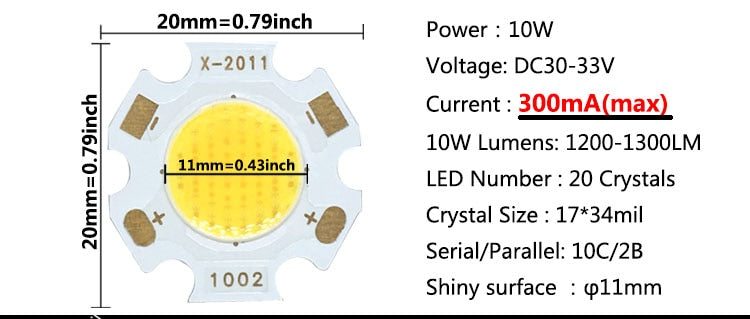 High Power 20pcs a Lot LED COB Light Bulb 20mm 3W 5W 7W 10W Use 250mA/300mA LED Source Chip Light Lamp SpotLight Downlight Lamps