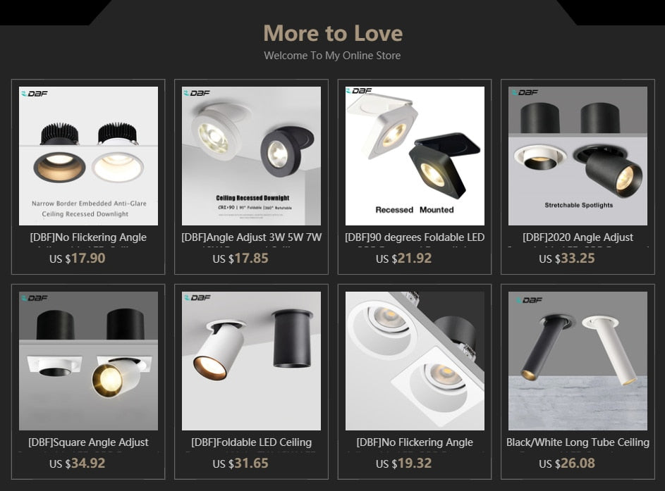 DBF Foldable LED Ceiling Recessed Light 7W 12W LED Spot Lights Living room TV background wall Aisle Ceiling COB Downlight