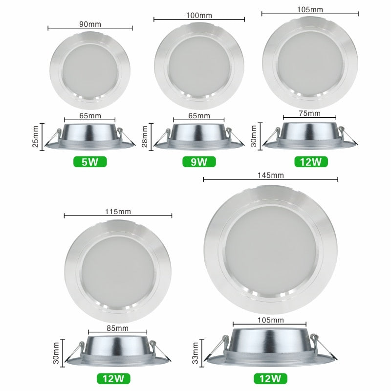 LED Downlight Silver Ultra Thin Aluminum  5W 9W 12W 15W 18W Down Light 220V 230V 240V Round Recessed Spot Lighting