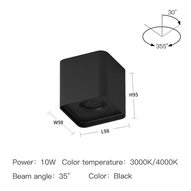 10W 20W Arc COB Led Downlight Surface Mounted Adjustable Square Ceiling Spot Lights Lamps For Indoor Home