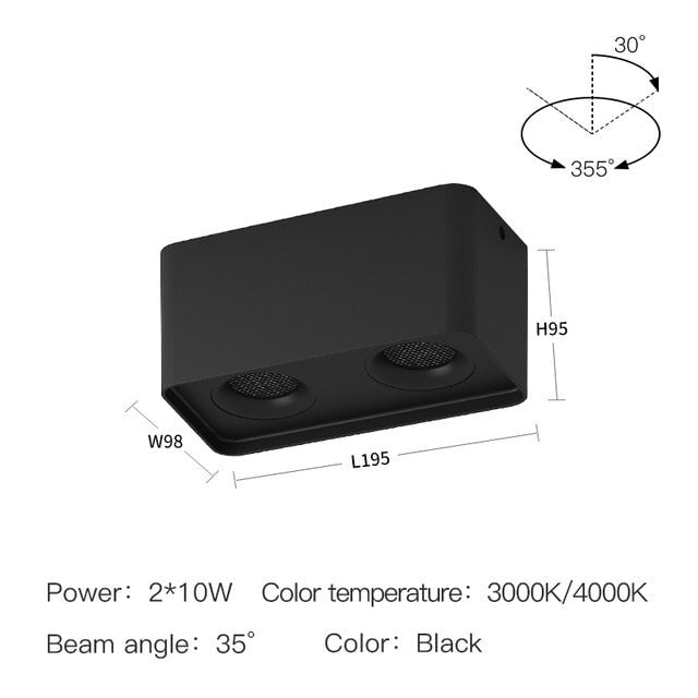 10W 20W Arc COB Led Downlight Surface Mounted Adjustable Square Ceiling Spot Lights Lamps For Indoor Home