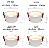Dimmable LED COB Recessed Downlight 3w 5W 7W 12W 15W 18w Round White LED Ceiling Spot Light