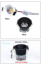 LED Mini ceiling 110V 220V COB spot light lamp dimmable 3W mini LED downlight white, black, led Ceiling Recessed Lamp