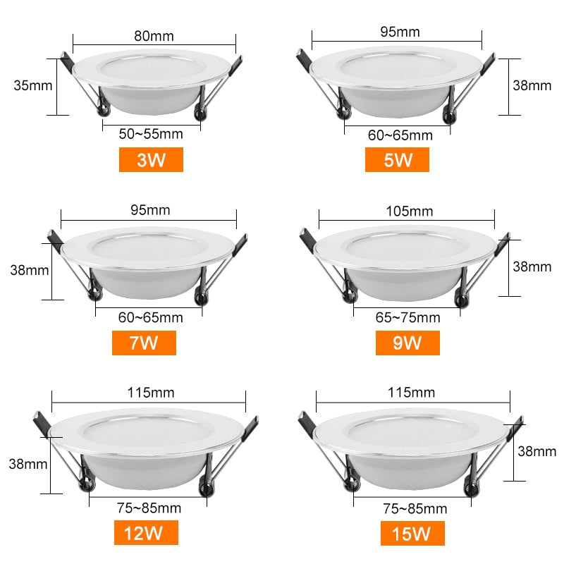 LED Downlight 10Pcs 3W 5W 7W 9W 12W 15W Recessed Round LED Ceiling Light Lamp 220V 240V Indoor Lighting Warm White Cold White