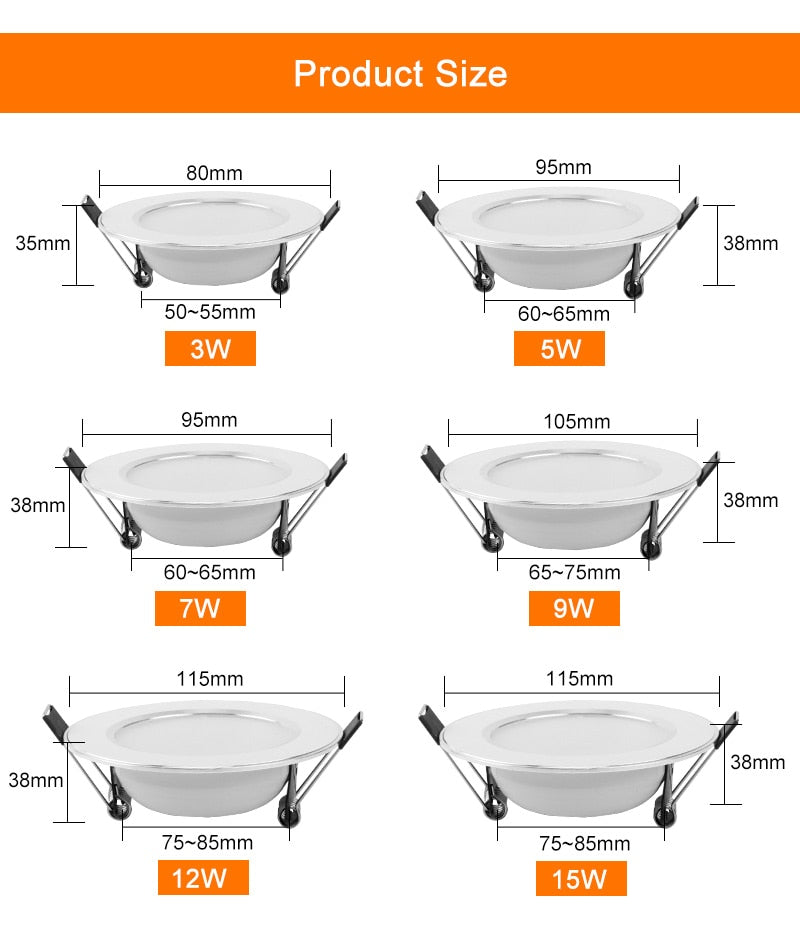 LED Downlight 10Pcs 3W 5W 7W 9W 12W 15W Recessed Round LED Ceiling Light Lamp 220V 240V Indoor Lighting Warm White Cold White