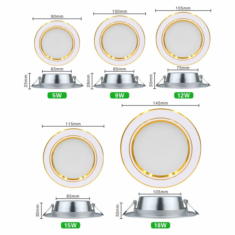 LED Downlight 5W 9W 12W 15W 18W Round Gold Recessed Lamp 220V 230V 240V Led Bulb Bedroom Kitchen Indoor LED Spot Lighting