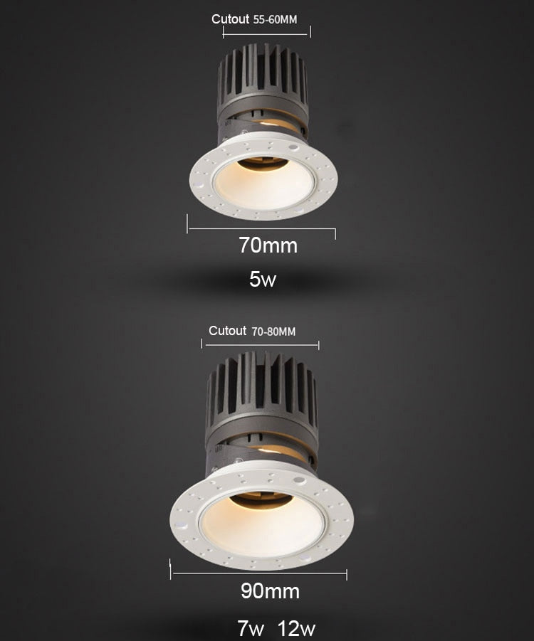 No Flickering Anti Glare LED Recessed Downlight  7W 12W LED Ceiling Spot Light For Hotel Corridor Bedroom Living Room