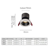 LED Recessed Spotlight Lamp Angle Adjustable Home Spotlight 75mm Hole Ceiling Downlight Minimalist Living Room Background Wall