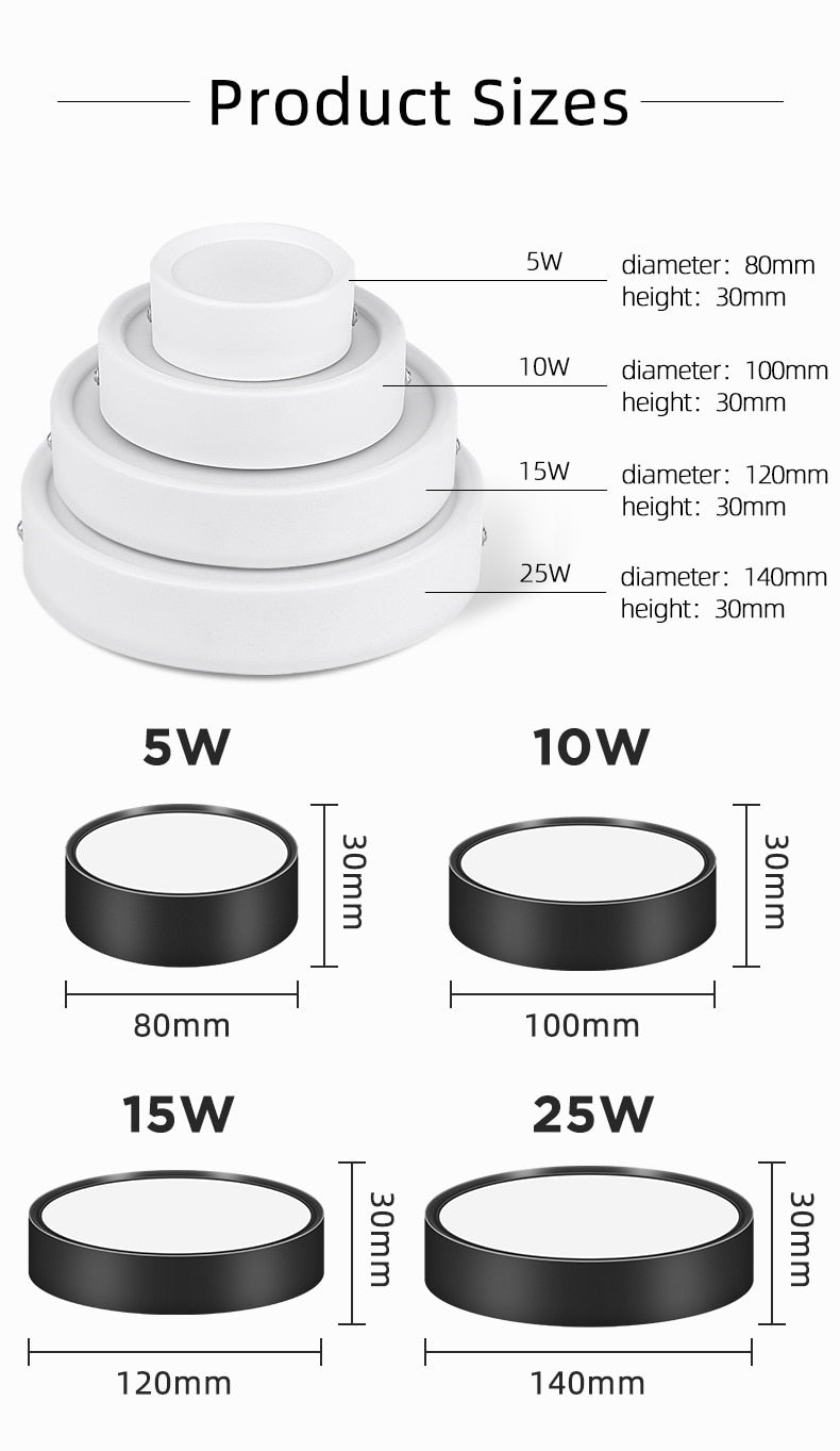 Surface Mounted Led Downlight Led Spot Light 220V 10/15/25W 110V Round Downlights Spot Led encastrable Lighting Fixture for Home