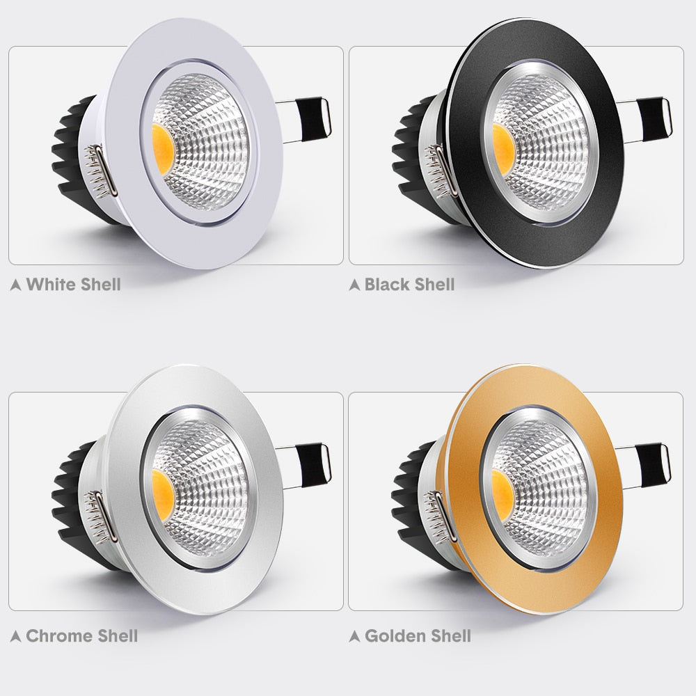 DBF Black/White Body Recessed LED Dimmable Downlight COB 6W 9W 12W 15W LED Spot Light LED Decoration Ceiling Lamp AC 110V/220V