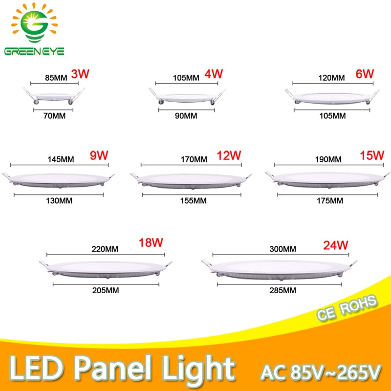 LED Ultra thin Downlight lamp 24W 18W 12W 9W 6W 3W AC110V 220V led ceiling recessed grid downlight slim round square panel light
