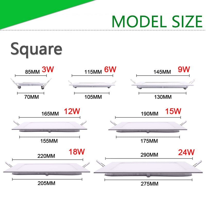 LED Ultra thin Downlight lamp 24W 18W 12W 9W 6W 3W AC110V 220V led ceiling recessed grid downlight slim round square panel light