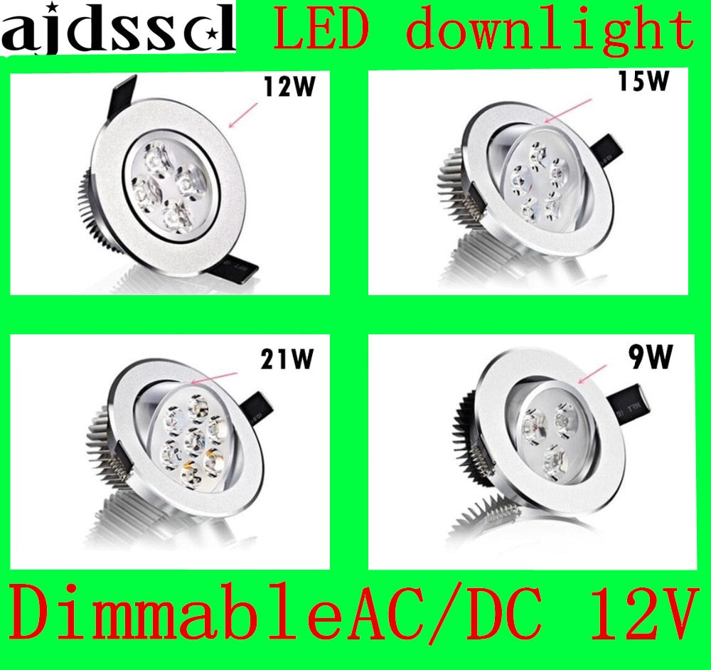 LED Downlight Recessed LED Dimmable Downlight COB 9W 12W 15W 21W LED Spot light decoration Ceiling Lamp AC/DC12V