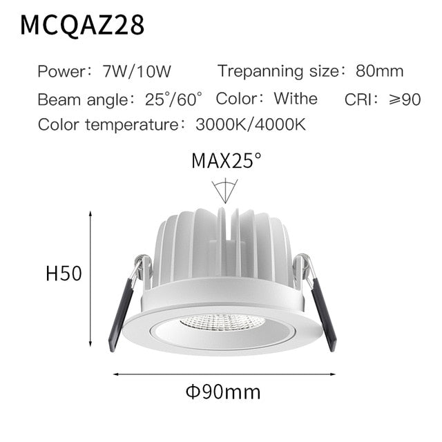 MR.XRZ 7W 10W Recessed Round COB Led Downlights Adjustable Anti Dazzle Ceiling Spot Lights Lamp For Indoor Bedroom