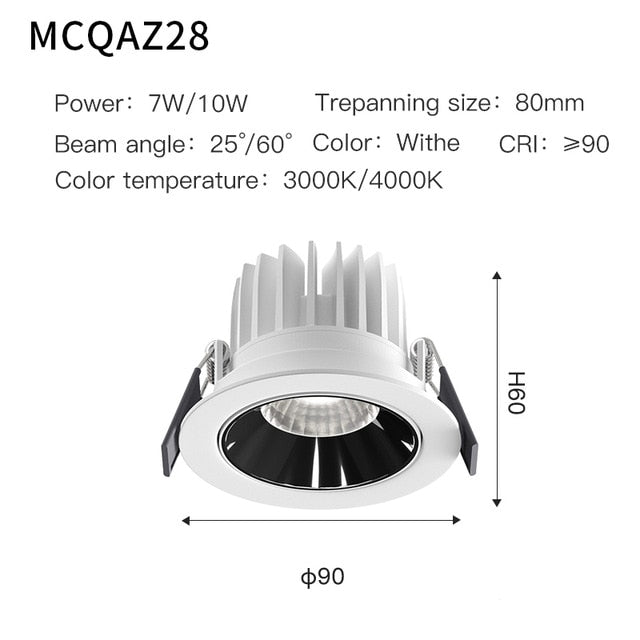 MR.XRZ 7W 10W Recessed Round COB Led Downlights Adjustable Anti Dazzle Ceiling Spot Lights Lamp For Indoor Bedroom