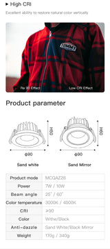 MR.XRZ 7W 10W Recessed Round COB Led Downlights Adjustable Anti Dazzle Ceiling Spot Lights Lamp For Indoor Bedroom