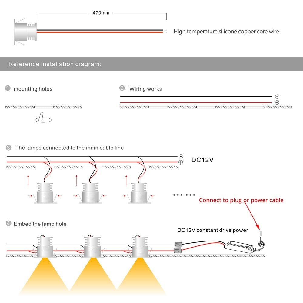 LED Spotlight 12V 1W Recessed Ceiling Light Kitchen Stairs Closet Lamp Hallway Showcase Light Cabinet Downlight IP65 with Driver