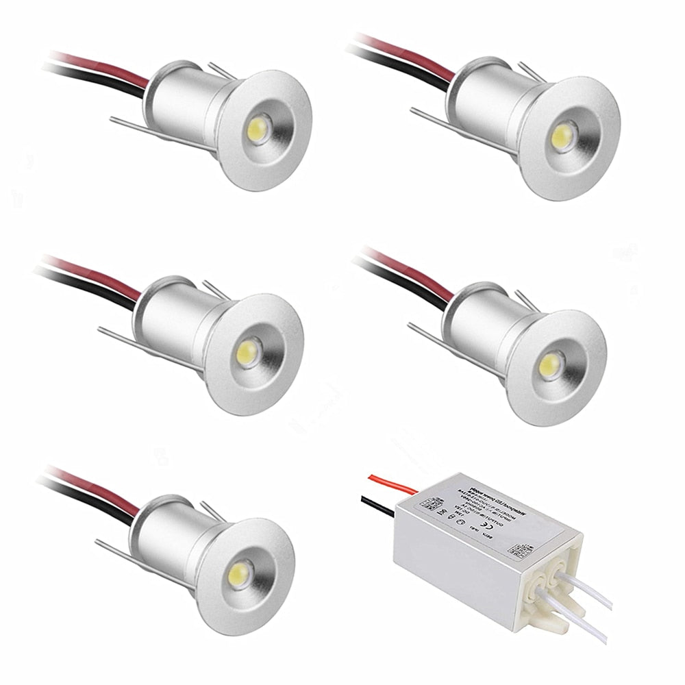 LED Spotlight 12V 1W Recessed Ceiling Light Kitchen Stairs Closet Lamp Hallway Showcase Light Cabinet Downlight IP65 with Driver