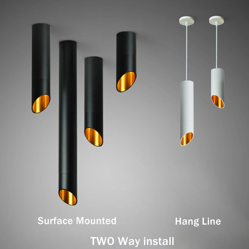 DBF Black/White Long Tube Wire Hanging COB Ceiling LED Spot Light Dimmable 7W 3000K/4000K/6000K Surface Mounted Downlight AC220