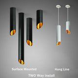 DBF Black/White Long Tube Wire Hanging COB Ceiling LED Spot Light Dimmable 7W 3000K/4000K/6000K Surface Mounted Downlight AC220