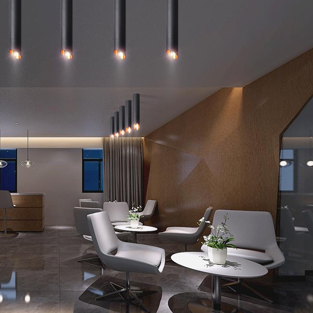 DBF Black/White Long Tube Wire Hanging COB Ceiling LED Spot Light Dimmable 7W 3000K/4000K/6000K Surface Mounted Downlight AC220