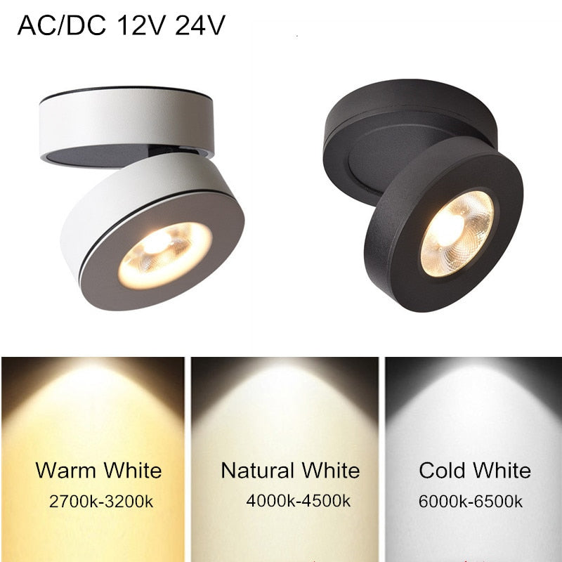 Foldable AC/DC 12V 24V Surface Mounted LED Downlight 5W 7W 10W 12W LED Bulb 360 Angle Rotatable 3000K/4000K/6000K LED Spot Light