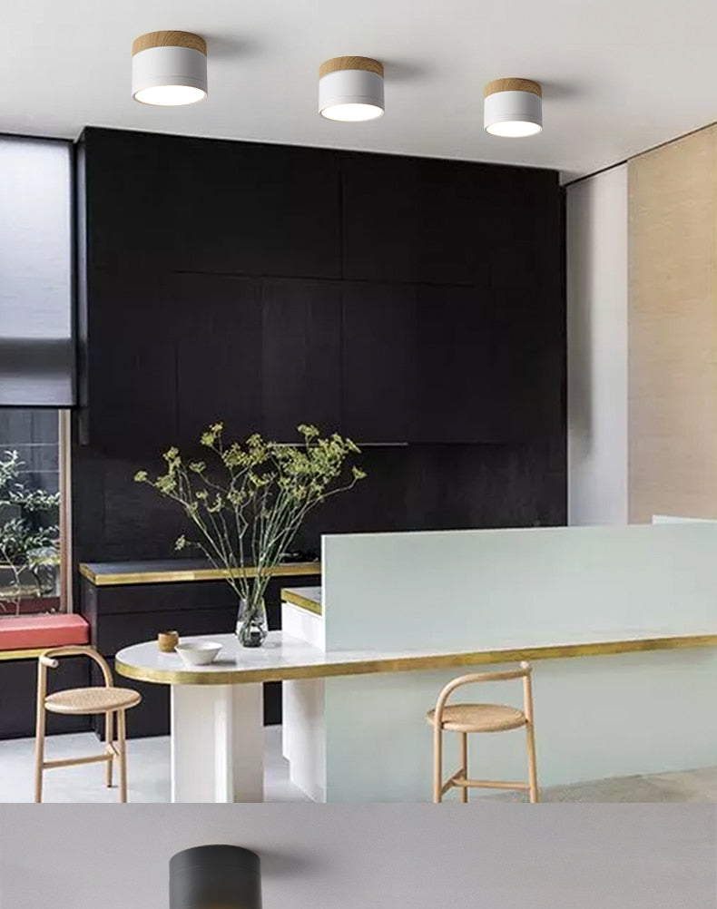 LED Downlight Dimmable 5W 9W 12W Led Surface Mounted Ceiling Downlight Nordic Iron+wood Spot light for indoor Foyer,Living Room