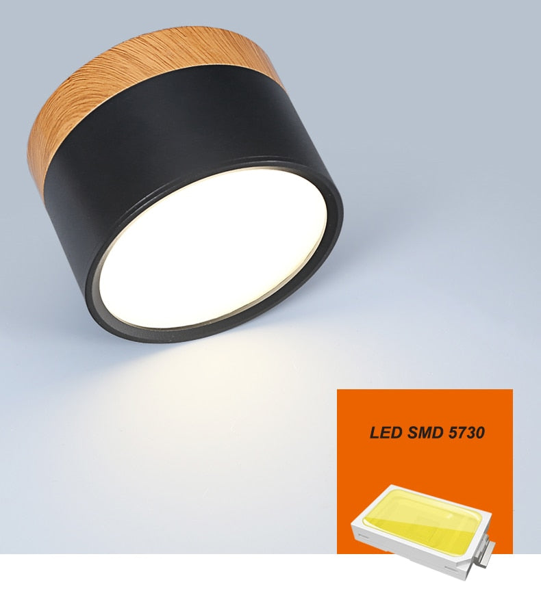 LED Downlight Dimmable 5W 9W 12W Led Surface Mounted Ceiling Downlight Nordic Iron+wood Spot light for indoor Foyer,Living Room
