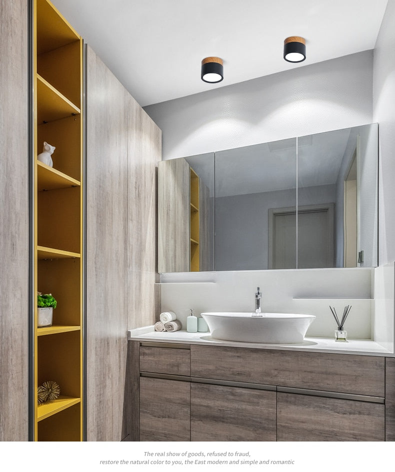 LED Downlight Dimmable 5W 9W 12W Led Surface Mounted Ceiling Downlight Nordic Iron+wood Spot light for indoor Foyer,Living Room