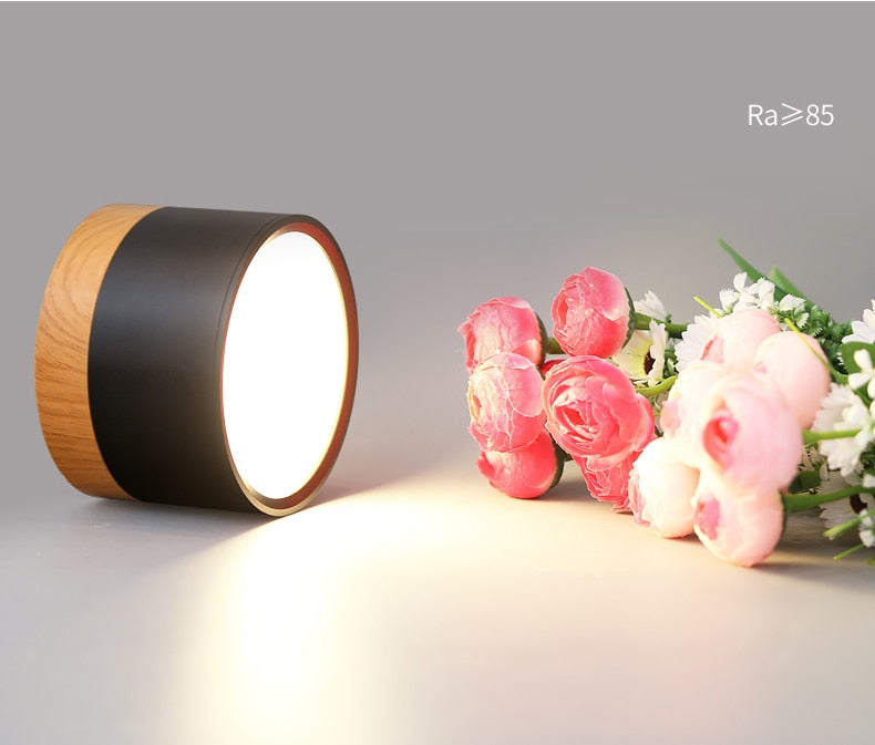 LED Downlight Dimmable 5W 9W 12W Led Surface Mounted Ceiling Downlight Nordic Iron+wood Spot light for indoor Foyer,Living Room