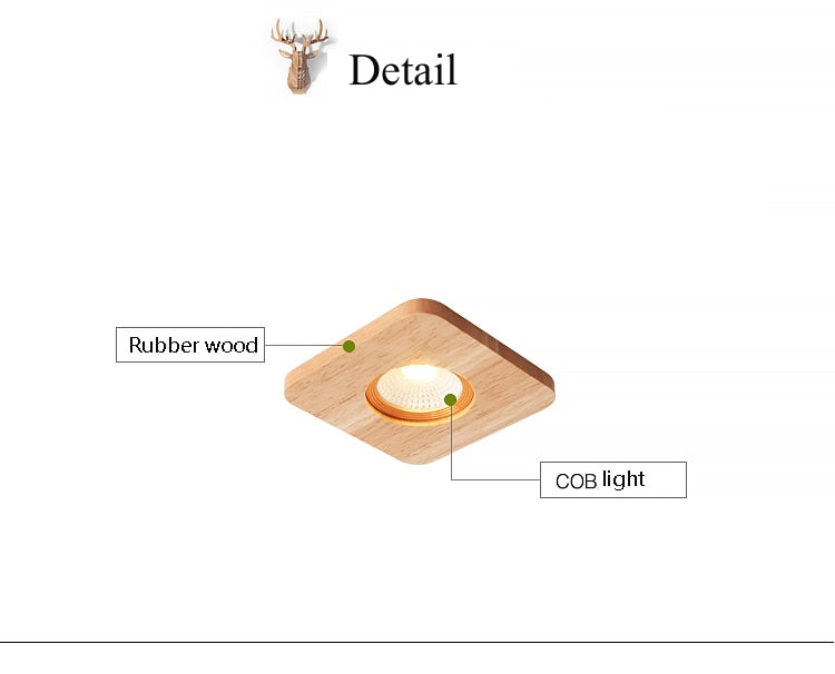 LED Cob 5W/7W Wooden Downlight Nordic Modern Indoor Lamp Aisle Living Room Bedroom Hotel Corridor Ceiling Lamp AC85-265V