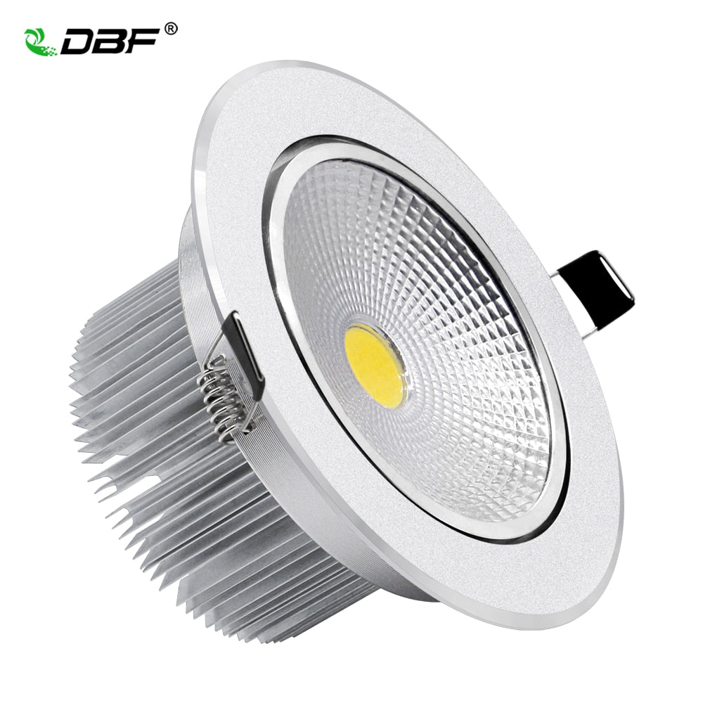 DBF Silver Body Round Dimmable LED Recessed Downlight 7W 9W 12W 15W 18W COB Ceiling Spot Light with LED Driver Indoor Lighting