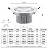 DBF Silver Body Round Dimmable LED Recessed Downlight 7W 9W 12W 15W 18W COB Ceiling Spot Light with LED Driver Indoor Lighting