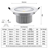 DBF Silver Body Round Dimmable LED Recessed Downlight 7W 9W 12W 15W 18W COB Ceiling Spot Light with LED Driver Indoor Lighting