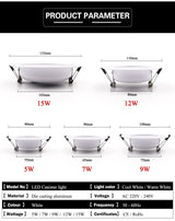 Lqsci LED Downlight 5W 7W 9W 12W 15W Round Recessed Lamp 220V 230V 240V Led Bulb Bedroom Kitchen Indoor LED Spot Lighting
