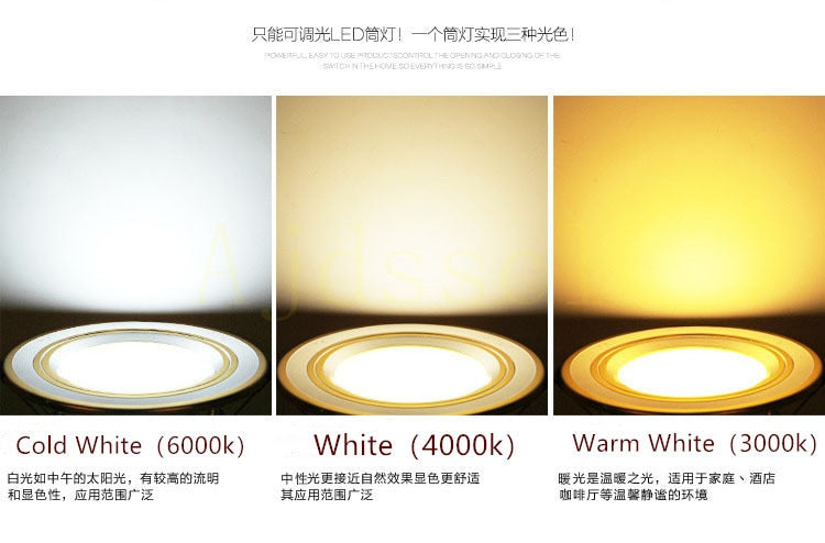 Dimmable LED Downlight Tri-tone light  110/220V Spot  5W 7W 9W 12W 15W Recessed in LED Ceiling Downlight Light Warm white Lamp