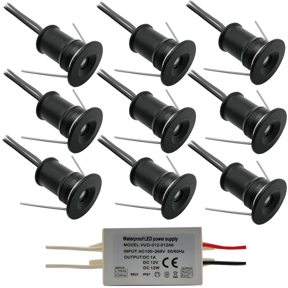 Mini LED Spotlight 9pcs 1W IP65 Cabinet Light Led Spots Canopy Stair Ceiling Light Focos Led Spot Downlight with IP67 Driver