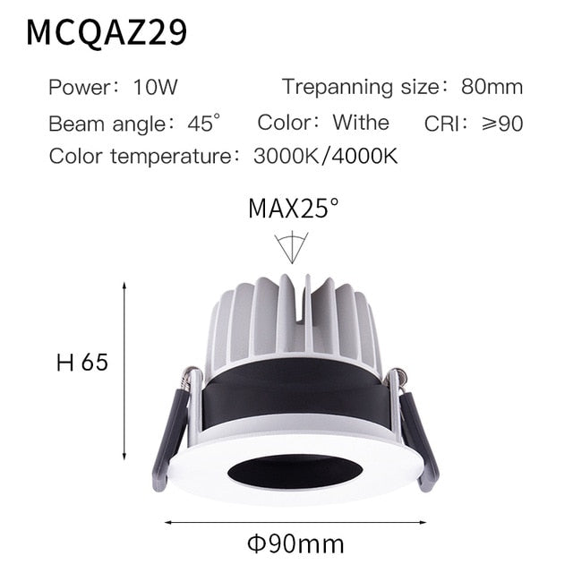 MR.XRZ 10W Recessed COB Led Downlights Adjustable Round Anti Dazzle Ceiling Spots Lights Lamps For Indoor Home