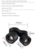 Adjustable bright mounted spotlight led downlight living room ceiling light aisle adjustable angle COB non-opening spotlight 24W