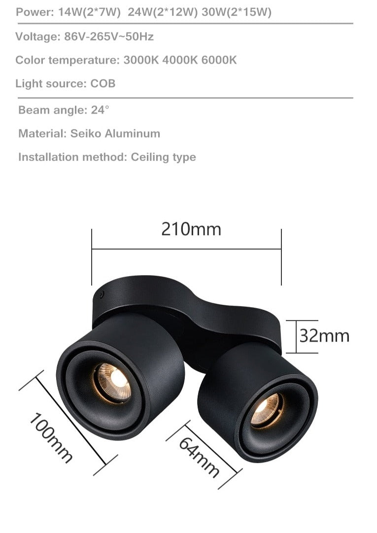 Adjustable bright mounted spotlight led downlight living room ceiling light aisle adjustable angle COB non-opening spotlight 24W