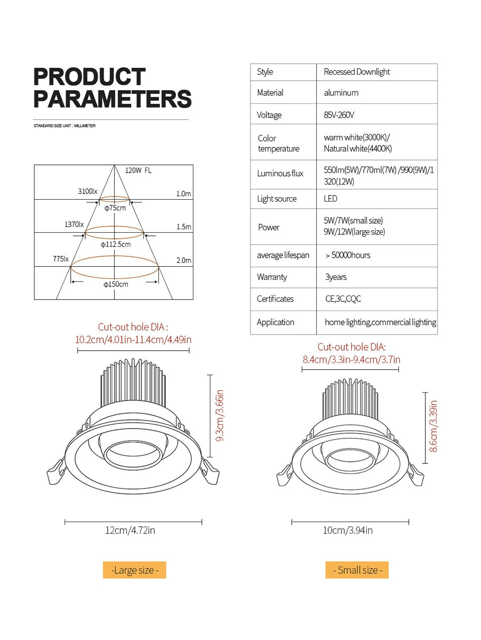  LED Downlight Angle Adjustable Built-in LED Spot light EncastrableAC90-260V White 7W  for Indoor Lighting