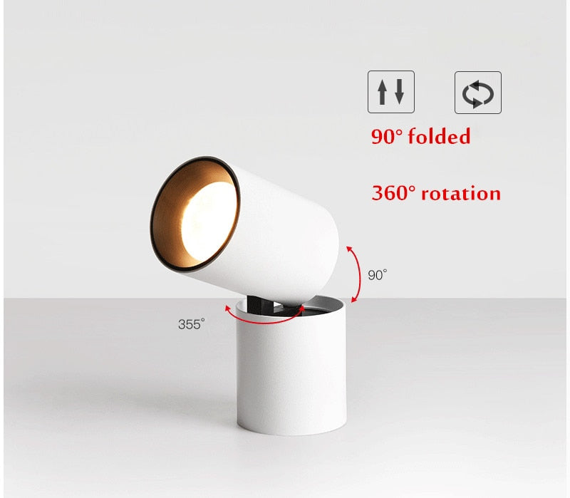 Foldable LED Surface Mounted Downlight 12W 15W 20W Black/White Housing 360 Degree Rotatable 3000K/4000K/6000K Ceiling Spot Light