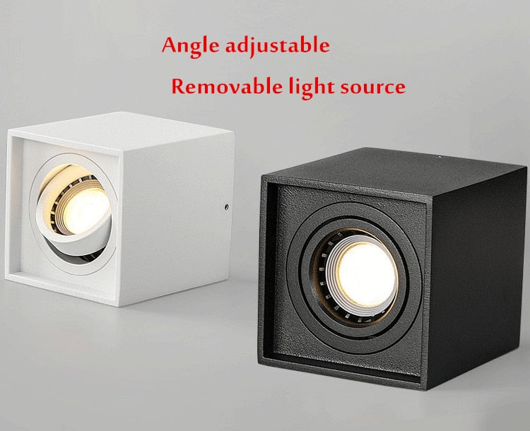 Square Dimmable Angle Adjustable LED Surface Mounted Downlight with Replaceable GU10 LED Bulb 7W/12W/15W LED Ceiling Spot Lamp