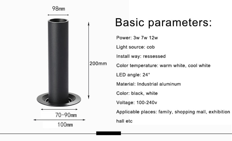 Simple LED downlight 360 degree rotating bedroom lamp spotlight bedside lamp lamp adjustable light source 3w