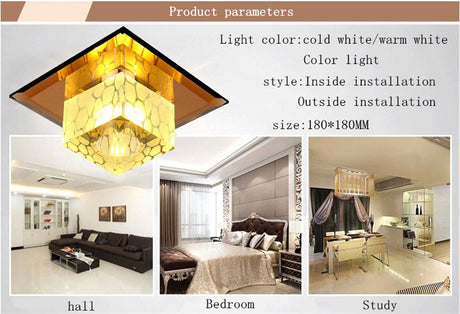 Crystal LED 3W 5W Ceiling Lights Creative Square Ceiling Lamp For Home Decoration Luminaire Living Room Restaurant KTV Bar