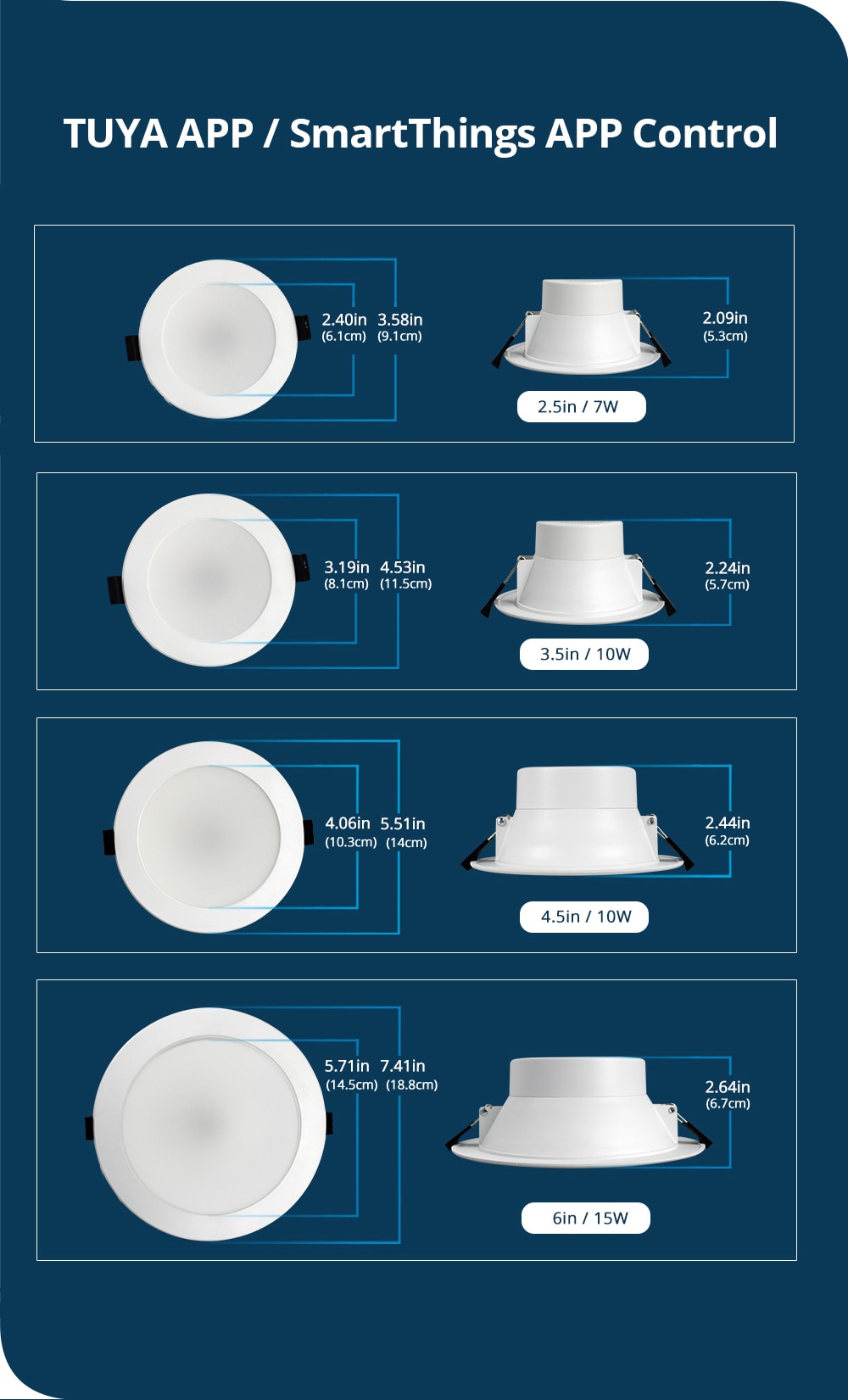 Benexmart Smart Led Ceiling Light 4 Inch 6 Inch 15W Zigbee Recessed Downlights RGBCW Alexa Google Home Tuya SmartThings App